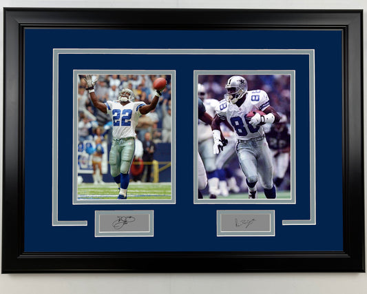 Framed Emmitt Smith and Michael Irvin Dallas Cowboys 17x23 Dual Football Photo