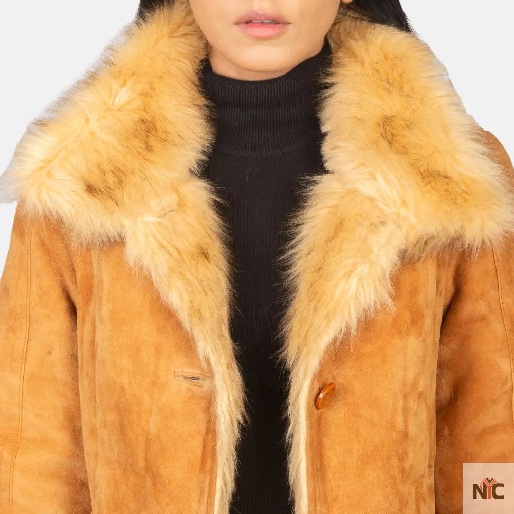 Erica Shearling Beige Leather Coat
