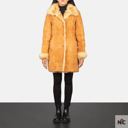 Erica Shearling Beige Leather Coat