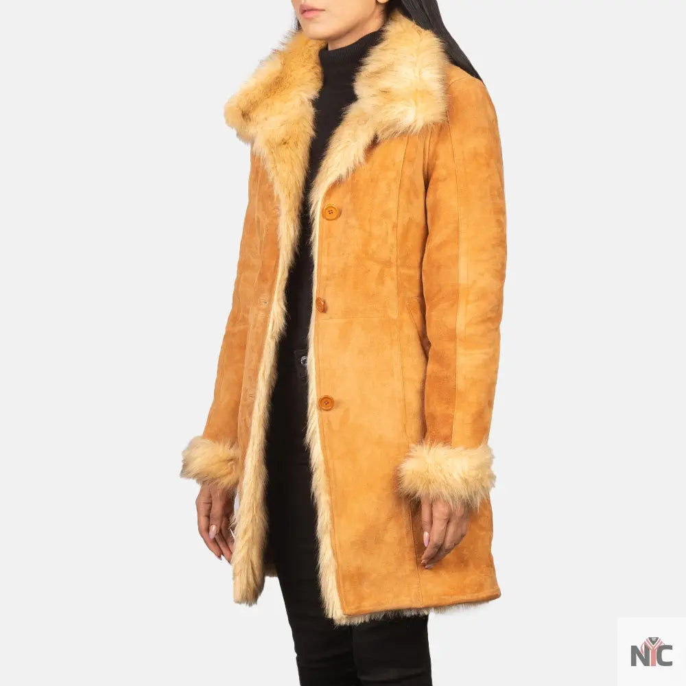 Erica Shearling Beige Leather Coat
