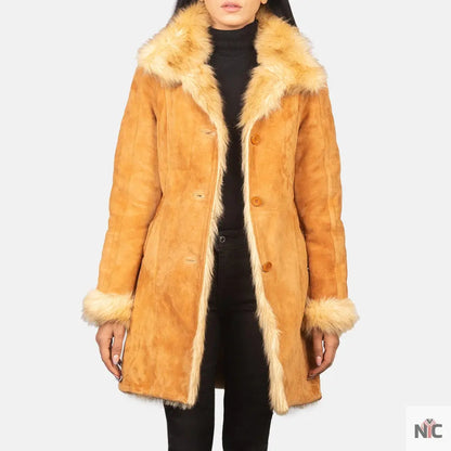 Erica Shearling Beige Leather Coat
