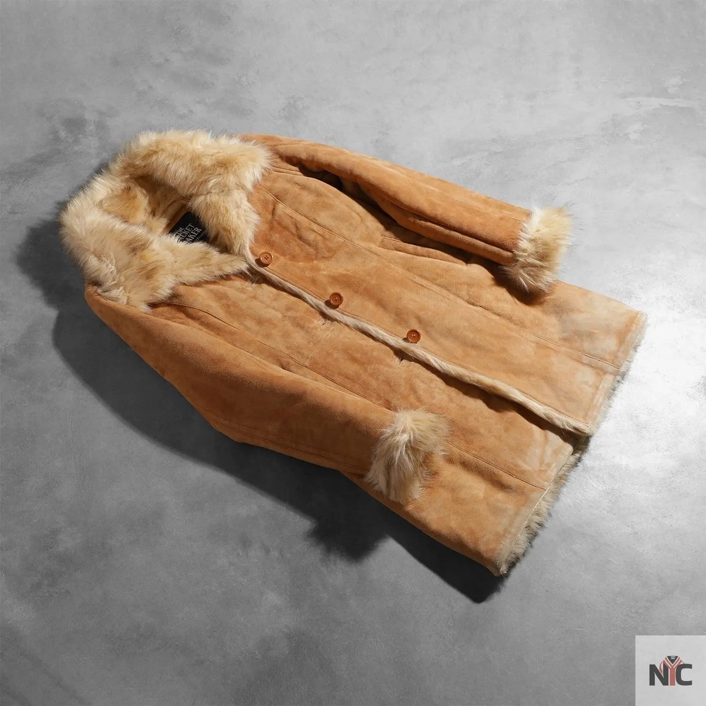 Erica Shearling Beige Leather Coat