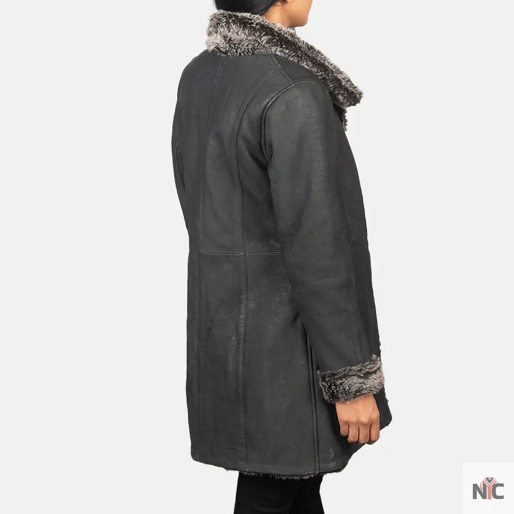 Erica Shearling Black Leather Coat