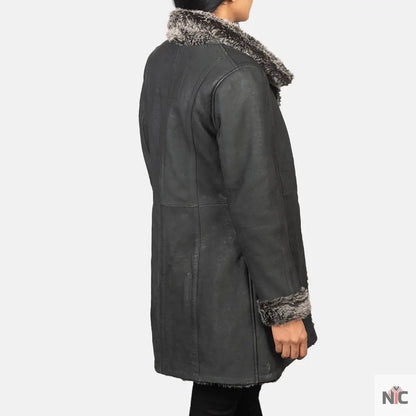 Erica Shearling Black Leather Coat