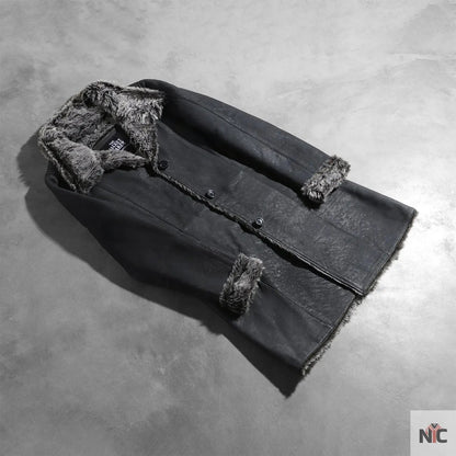 Erica Shearling Black Leather Coat