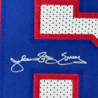 Framed Autographed/Signed Julius Erving Dr. J 35x39 Philadelphia White Basketball Jersey JSA COA