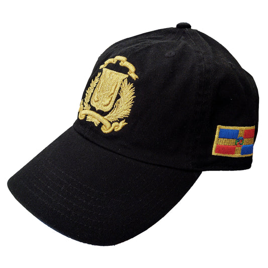 Escudo Republica Dominicana - Dominican Shield Black / Metallic Gold Color Dad Hat