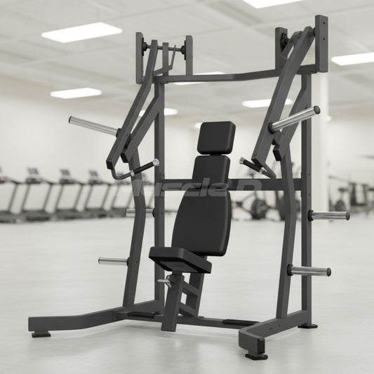 Excel Iso-Lateral Incline Press - Muscle D Fitness - Plate Load Incline Bench - Gas Shock Assisted Seat Adjustment - Weight Storage Pegs