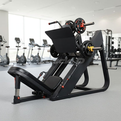 Excel Linear Leg Press - Muscle D Fitness - Plate Load Leg Press - Adjustable Back Pad - Plate Storge Pegs