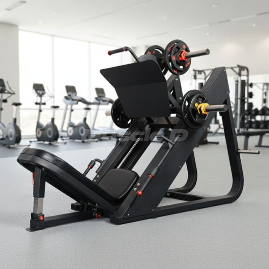 Excel Linear Leg Press - Muscle D Fitness - Plate Load Leg Press - Adjustable Back Pad - Plate Storge Pegs