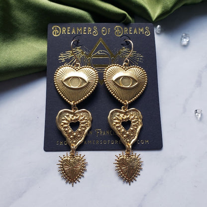 Triple Heart Eye Earrings