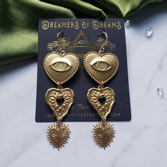 Triple Heart Eye Earrings