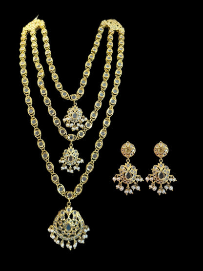 SAT105 Mallika hyderabadi three layer necklace set in fresh water pearls ( READY TO SHIP )