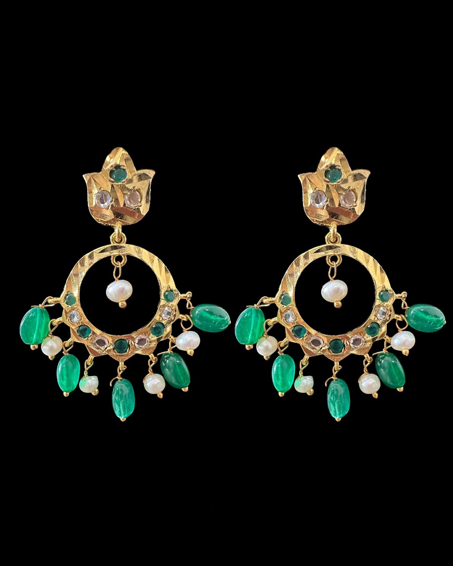 PS559 Hyderabadi / Nizami tirmani in fresh water pearls with chandbali( READY TO SHIP )