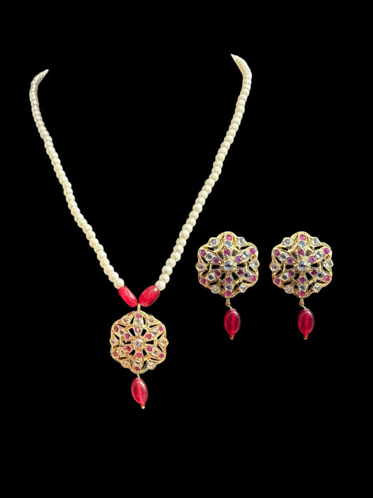 PS487 pendant set with ruby quartz  beads ( READY TO SHIP )