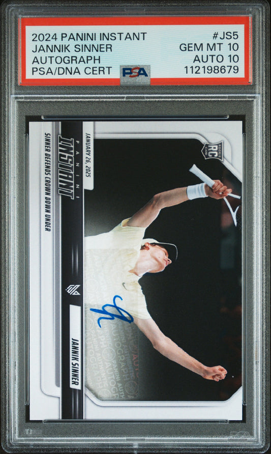 Graded 2024 Panini Instant Jannik Sinner #JS5 Autograph /99 Rookie RC Tennis Card PSA 10 Gem Mint Auto Grade PSA 10 Gem Mint