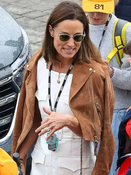 F1 Pippa Middleton Brown Leather Jacket