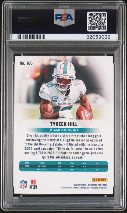 Graded 2023 Panini Prestige Tyreek Hill #186 Orange Premium Xtra Points #/50 Football Card PSA 10 Gem Mint