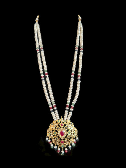 DLN121 Moissanite with Ruby emerald sapphire long set with earrings ( READY TO SHIP )