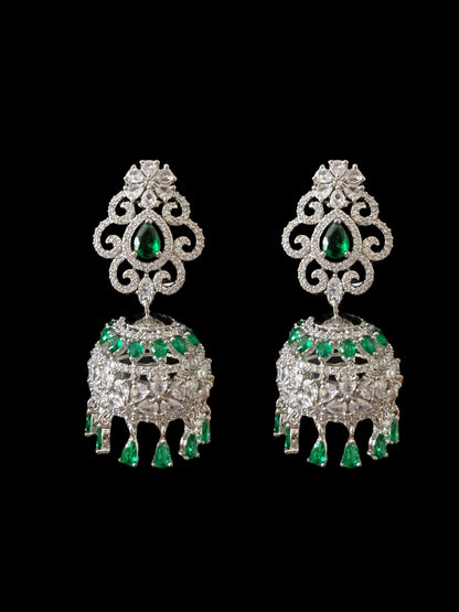 Cz jhumka earrings - green ( READY TO SHIP )