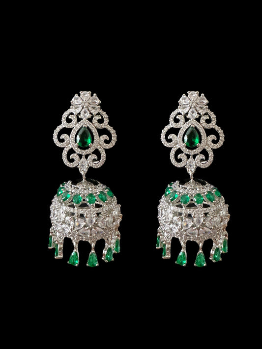 Cz jhumka earrings - green ( READY TO SHIP )