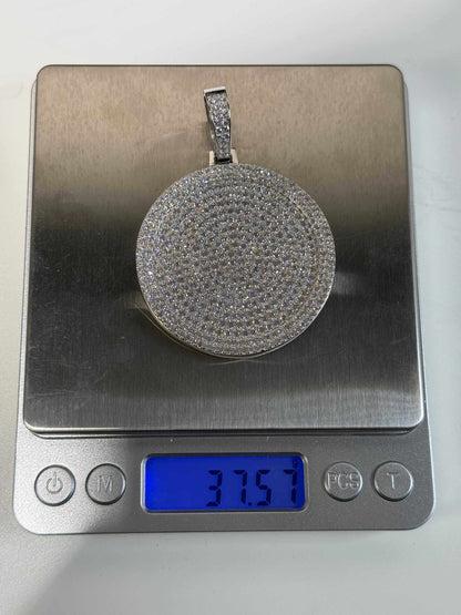 Real 925 Sterling Silver Iced Coin Medallion Pendant