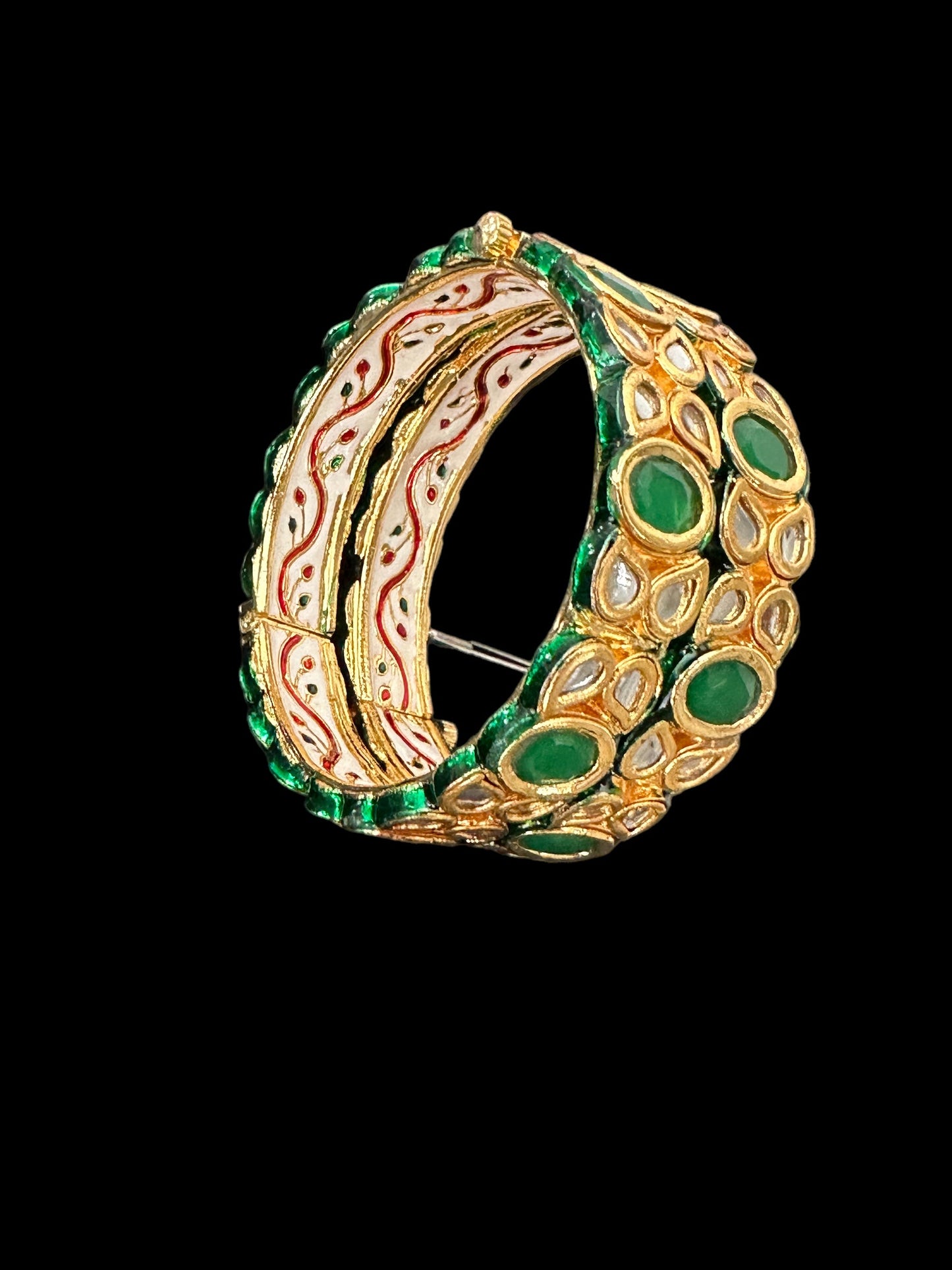 B179 Amelia kundan bangles in green  ( READY TO SHIP ) 2.2/2.4/2.6