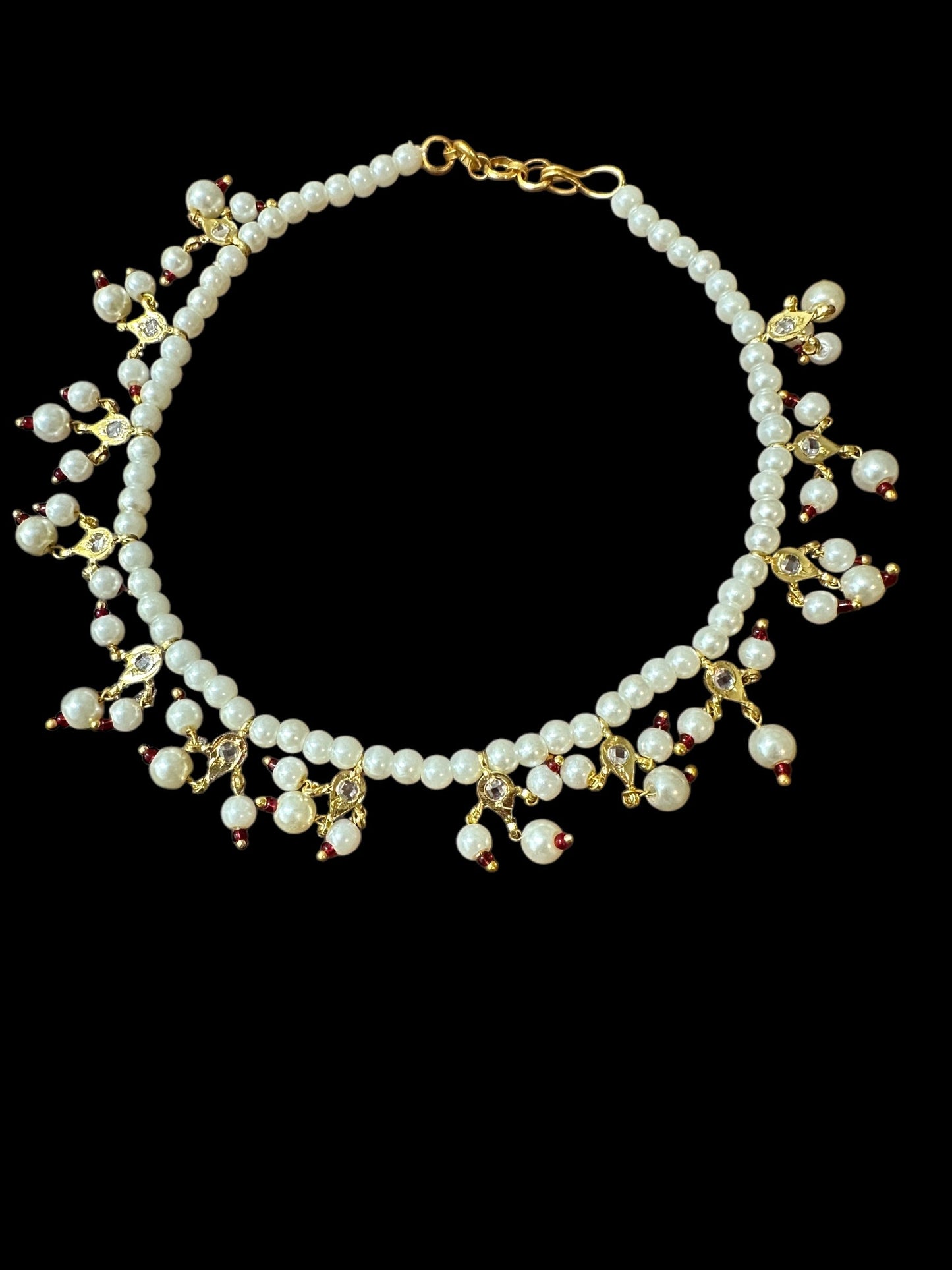 Pearl polki Payal - red beads  ( READY TO SHIP )