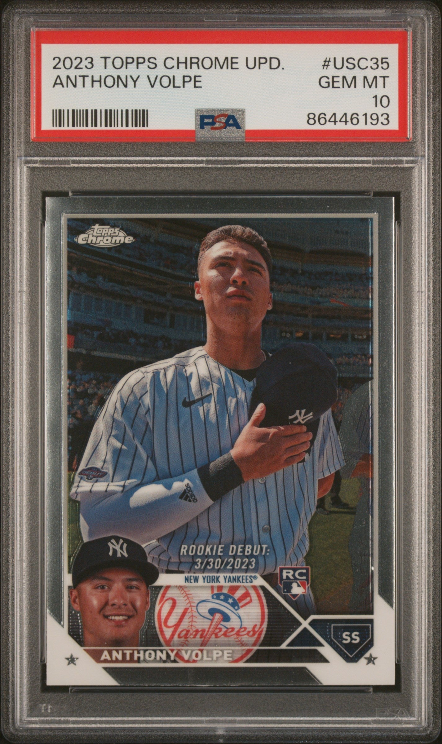 Graded 2023 Topps Chrome Update Anthony Volpe #USC35 Rookie RC Baseball Card PSA 10 Gem Mint