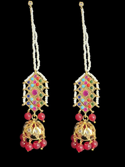 DER762 navratan gold plated jhumka ( pearls ) ( READY TO SHIP )