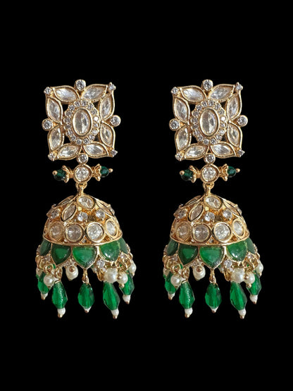 Kaheesha Polki jhumka and tika set in green ( READY TO SHIP )