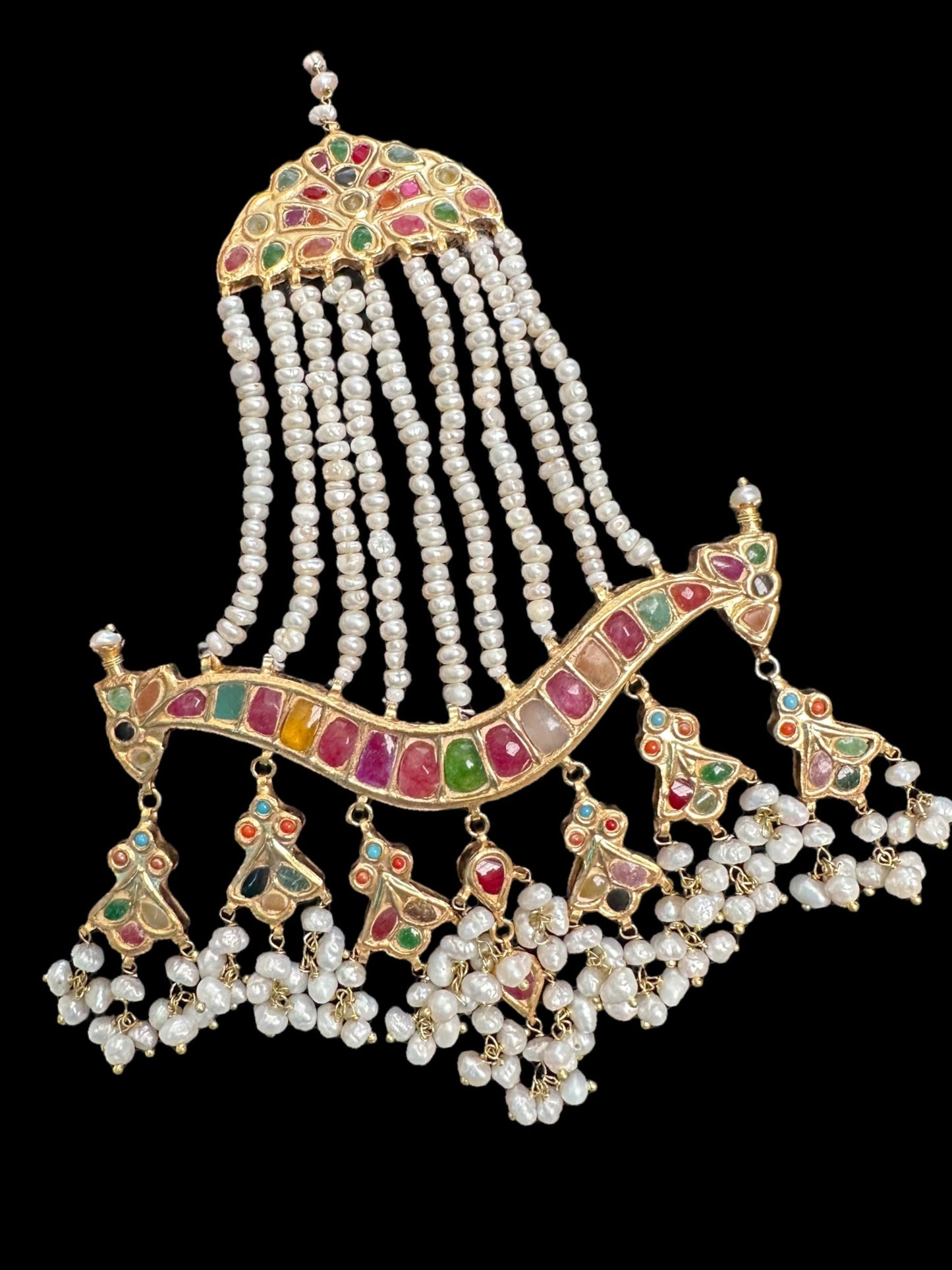 BR471 Naheed navratan bridal set with fresh water pearls and gemstones ( READY TO SHIP )