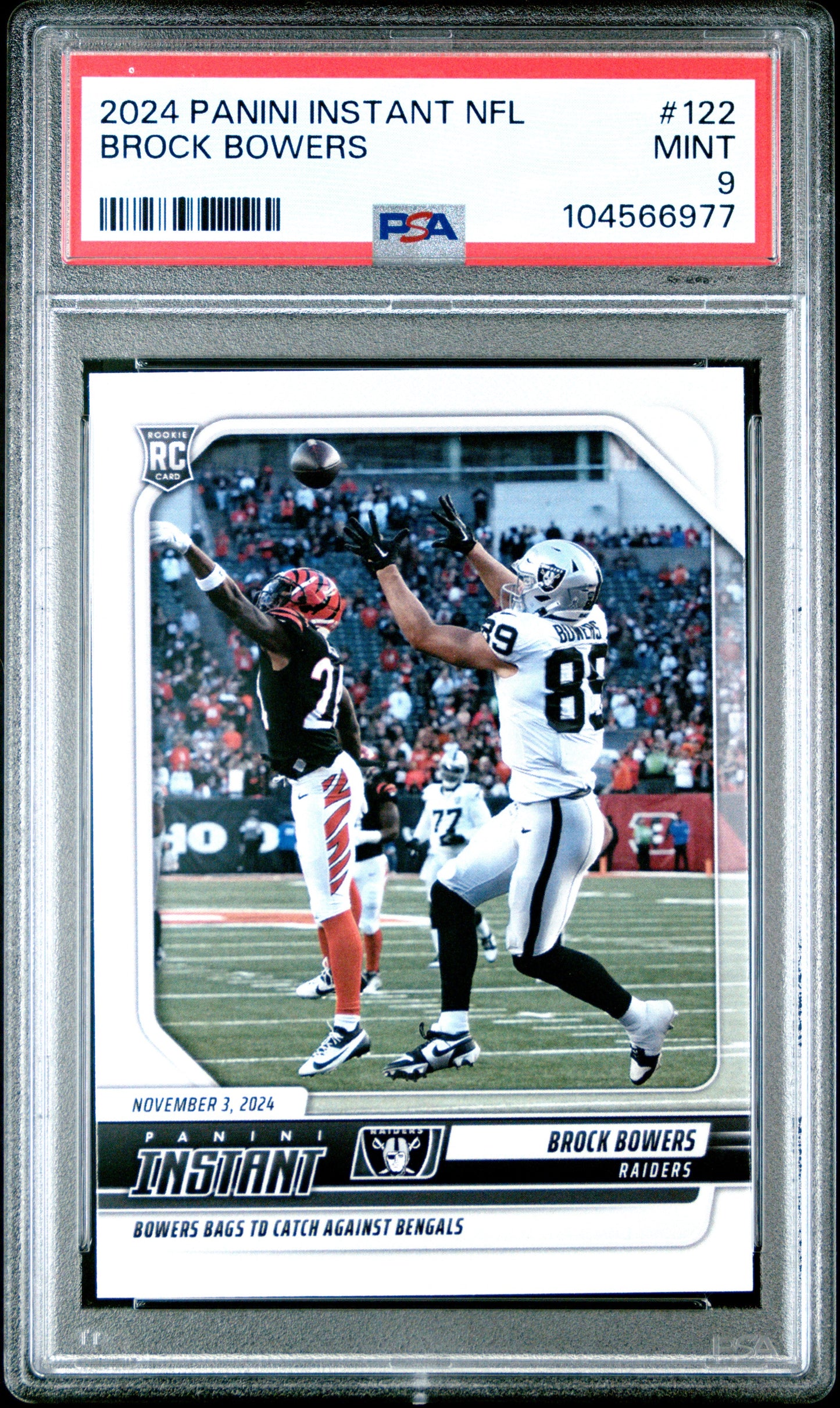 Graded 2024 Panini Instant NFL Brock Bowers #122 Rookie RC Football Card PSA 9 Mint