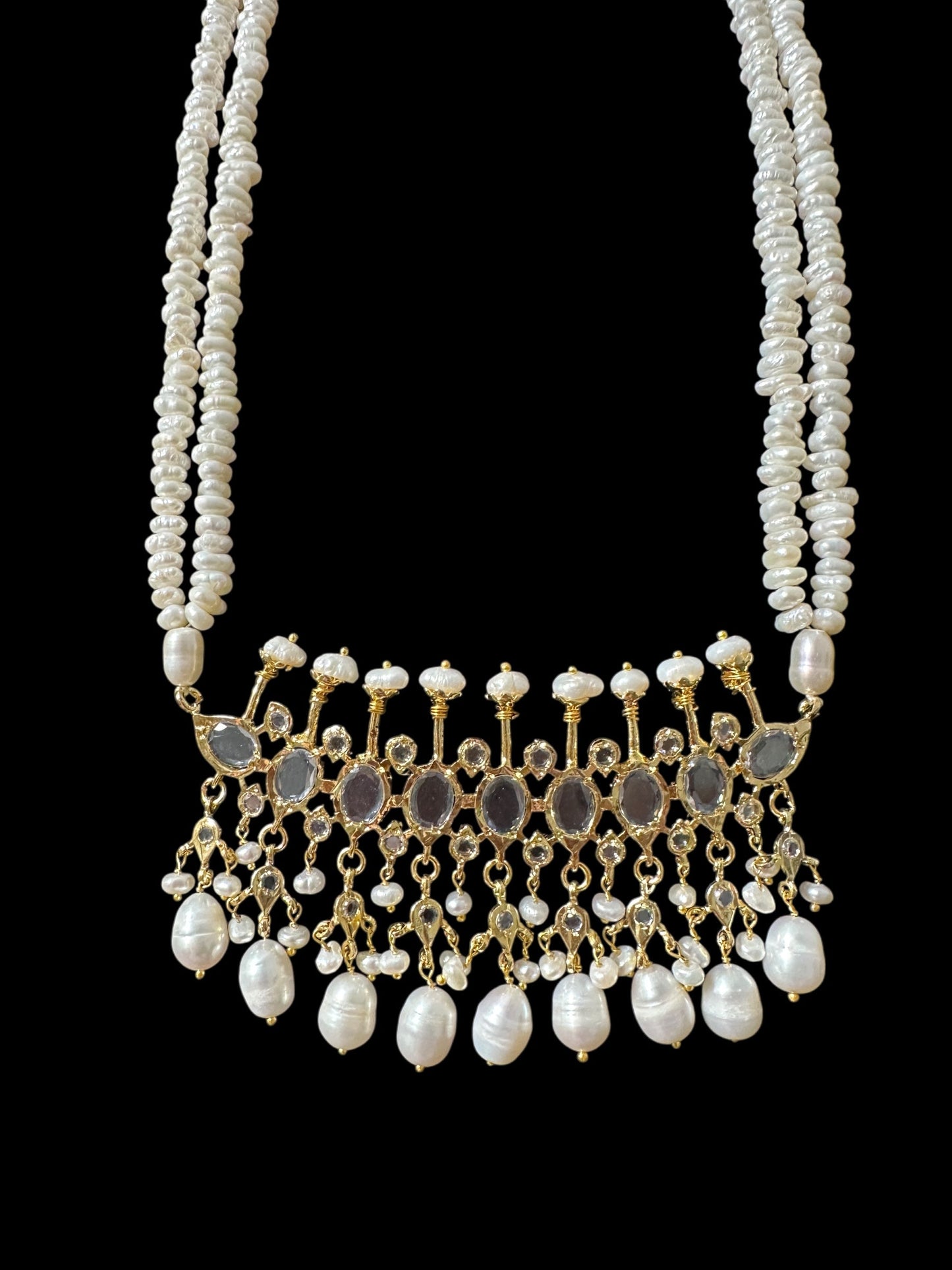 PS553 Hyderabadi / Nizami tirmani in fresh water pearls with chandbali( SHIPS IN 1 WEEK )