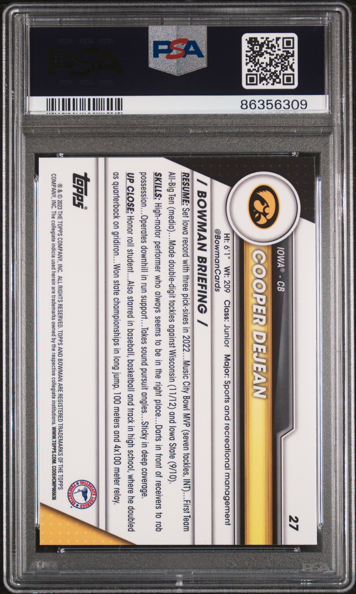 Graded 2023 Topps Bowman U Chrome Cooper DeJean #27 Xfractor Rookie RC Football Card PSA 10 Gem Mint