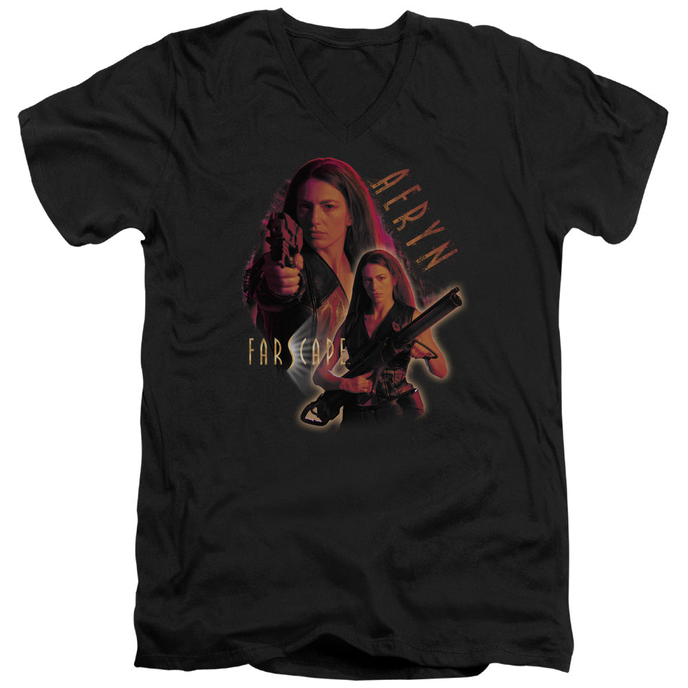 Farscape Aeryn Mens Slim Fit V-Neck T Shirt Black