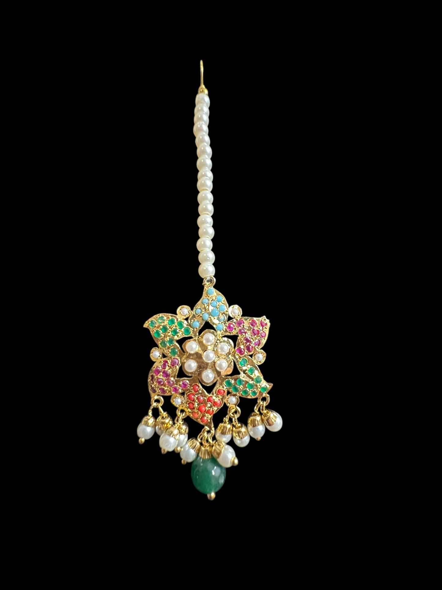 Iza Jadau tops and tika set in pearls - Navratan  ( READY TO SHIP )t