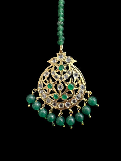 JTK7 Abira jhoomar and tika in green beads  ( READY TO SHIP  )