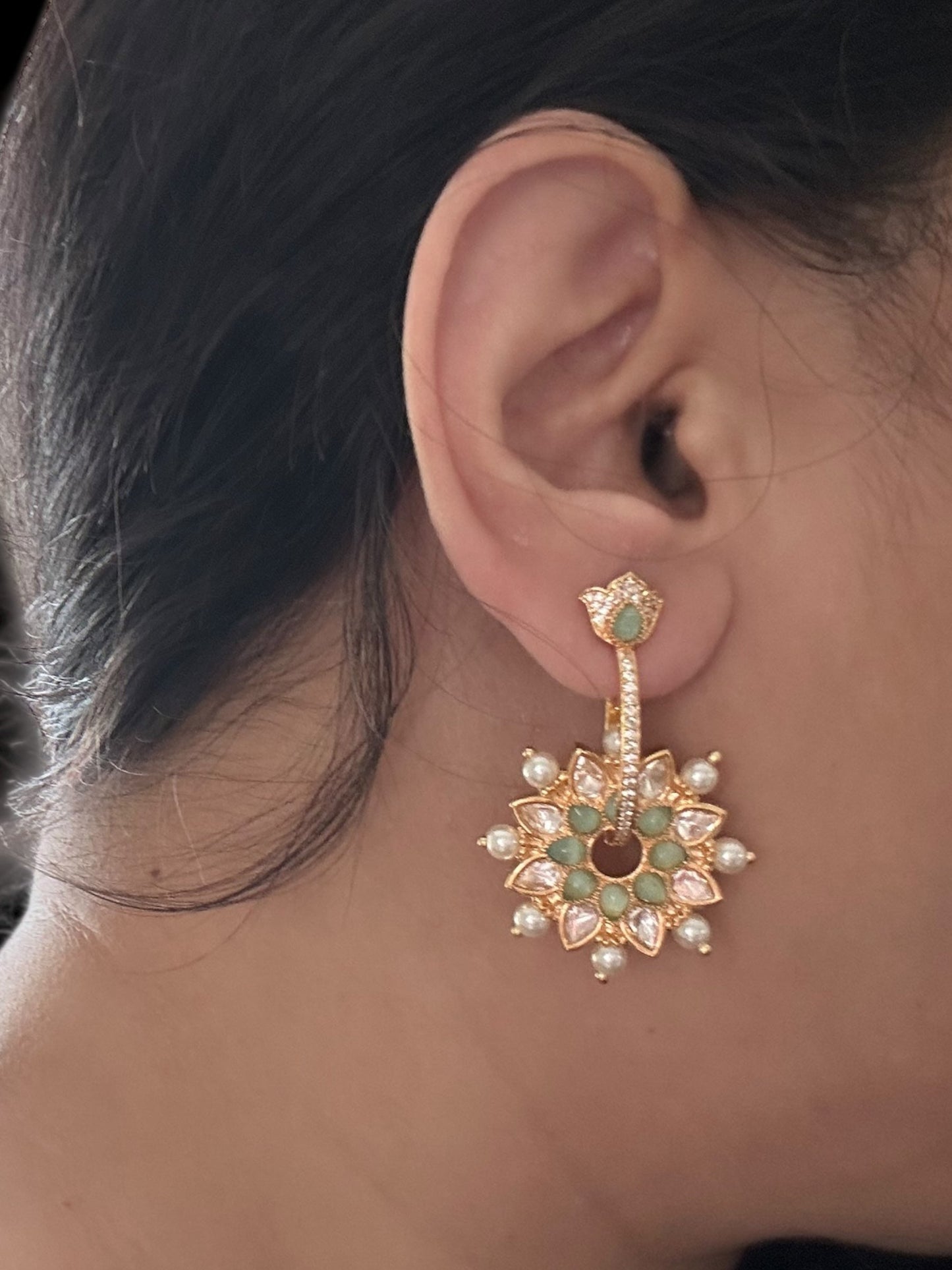 DER901 Mint green Polki earrings ( READY TO SHIP )