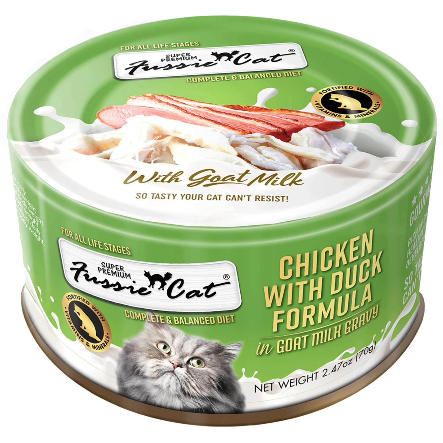 Fussie Cat Chicken & Duck In Goat Milk Cat Can (2.47oz)