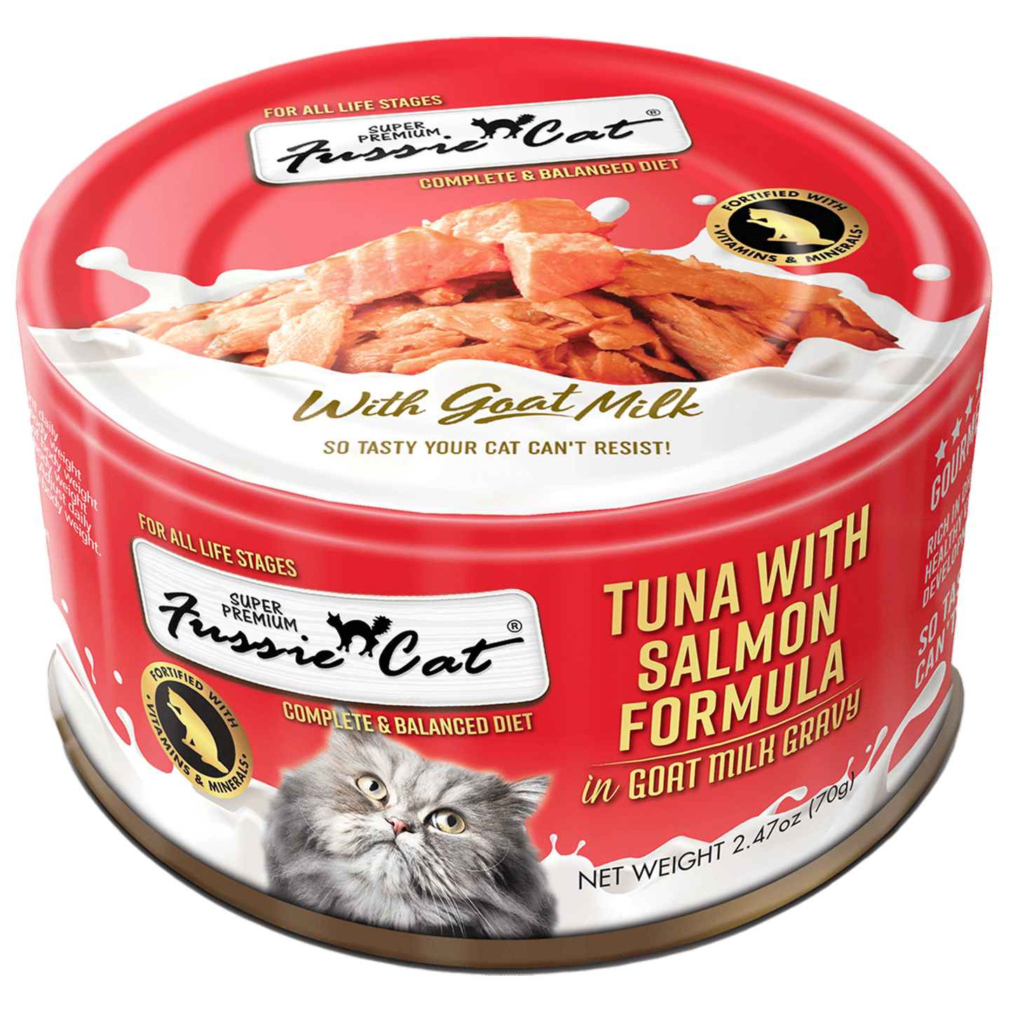 Fussie Cat Tuna with Salmon Formula in Goat Milk Gravy (2.47oz)