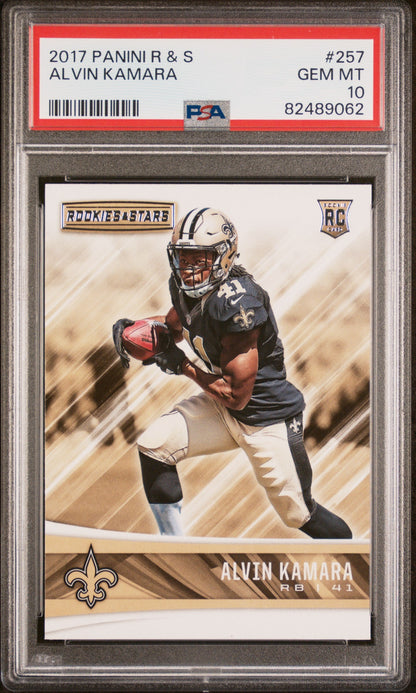 Graded 2017 Panini Rookies & Stars Alvin Kamara #257 Rookie RC Football Card PSA 10 Gem Mint