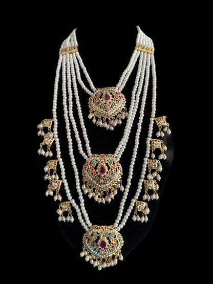 BR468 BAHAAR bridal set in Navratan and pearls ( SHIPS IN 3 WEEKS  )