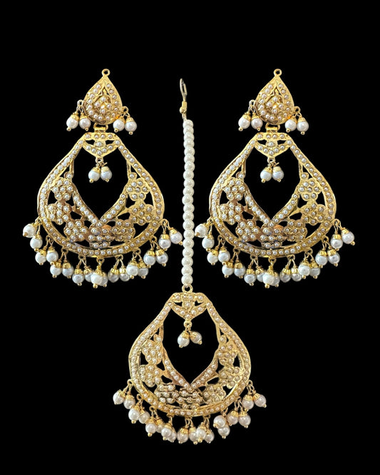 Jadau chandbali earrings tika in pearls ( READY TO SHIP )