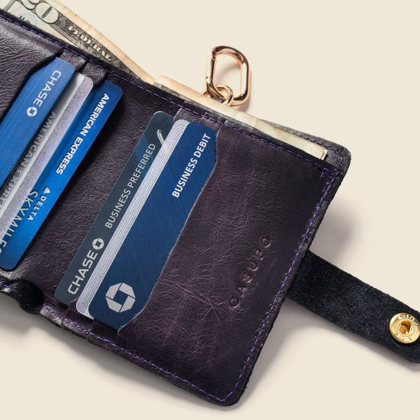 Wallet with Snap and Key Ring - Purple