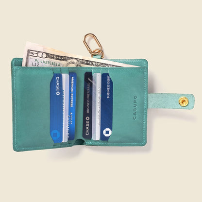Wallet with Snap and Key Ring - Green