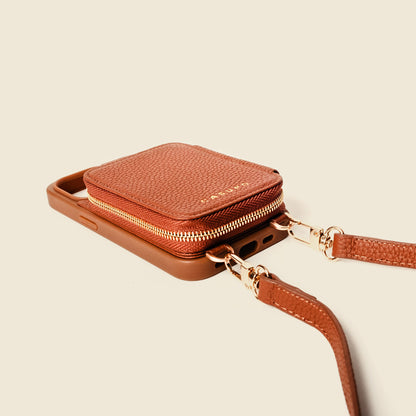 iPhone Case and Wallet with Long Strap - Tan