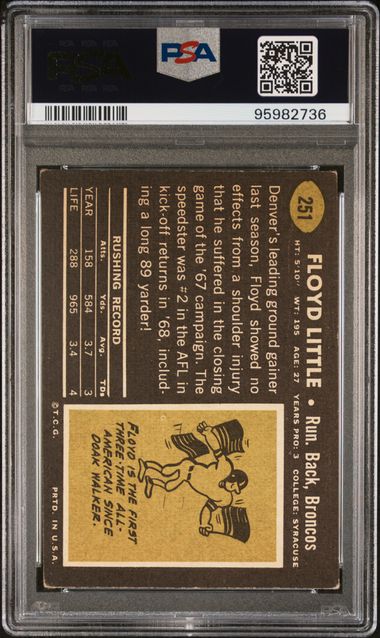 Graded 1969 Topps Floyd Little #251 Football Card PSA 4 VG-EX