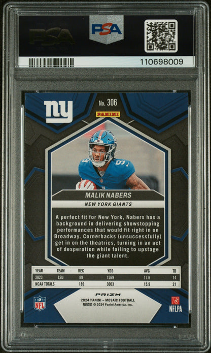 Graded 2024 Panini Mosaic Malik Nabers #306 Mosaic Rookie RC Football Card PSA 10 Gem Mint