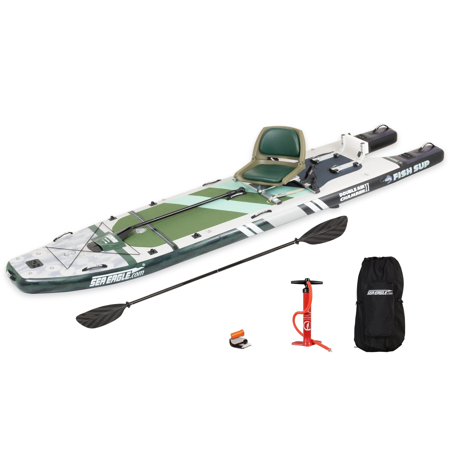 The FS1210 FishSUP™ Inflatable Fishing Stand-Up Paddleboard - Swivel Seat Fishing Rig Package